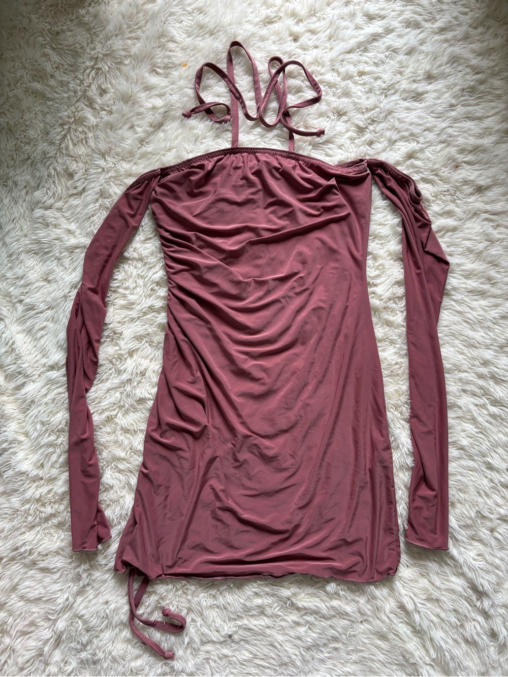 PrettyLittleThing Dusty Rose Off-Shoulder Long Sleeve Dress